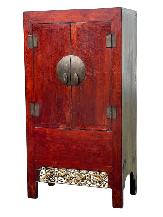 Large Vintage Chinese Cabinet with Foo Dog Carvings