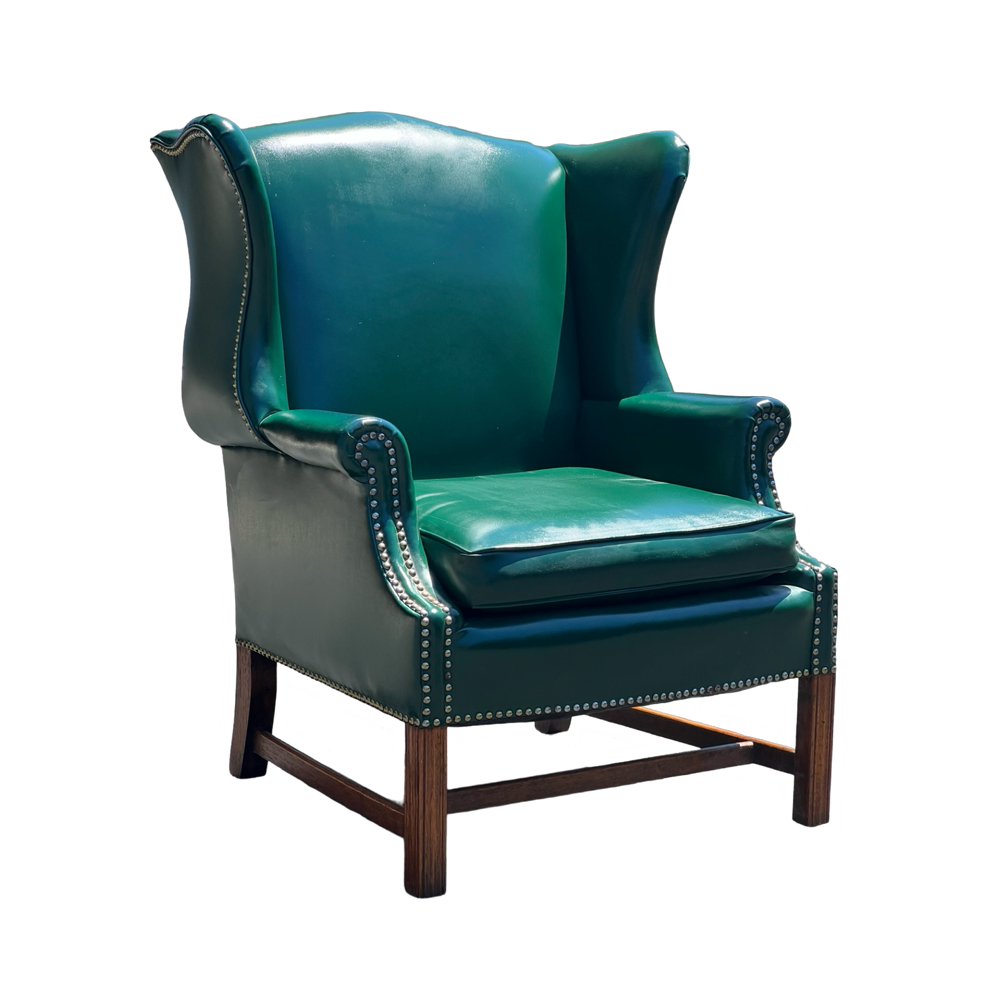 Vintage Chippendale Style Green Wingback Living Room Chair