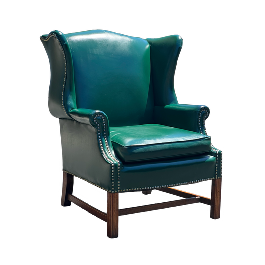 Vintage Chippendale Style Green Wingback Living Room Chair