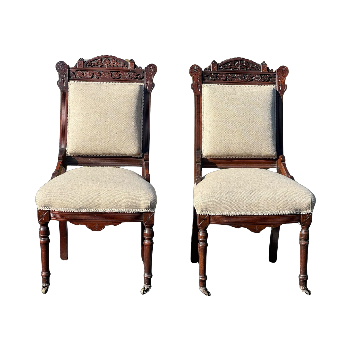 Pair of Antique Eastlake Victorian Parlor Chairs c. 1880