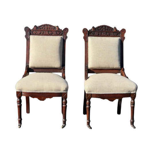 Pair of Antique Eastlake Victorian Parlor Chairs c. 1880