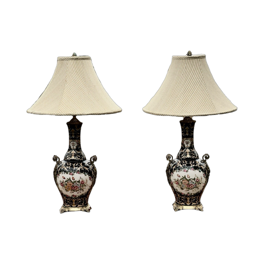 Pair of Vintage Porcelain Urn Lamps by Feather Light Lamp