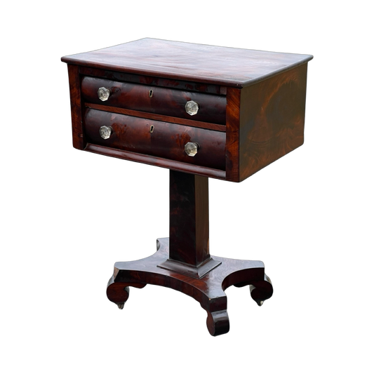 Antique American Empire Flame Mahogany Two Drawer Stand c. 1840