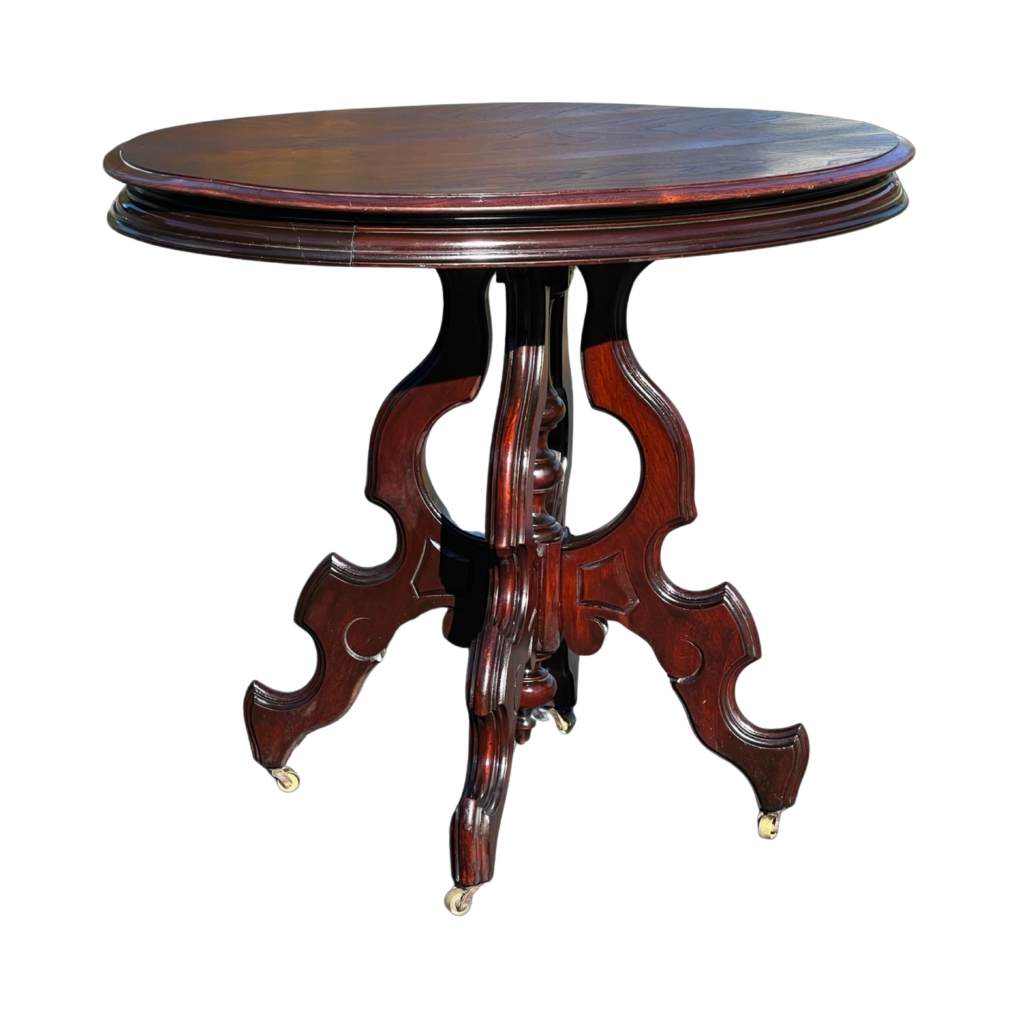 Antique Victorian Black Walnut Oval Lamp Stand c. 1860