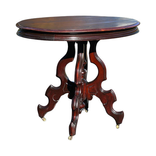 Antique Victorian Black Walnut Oval Lamp Stand c. 1860