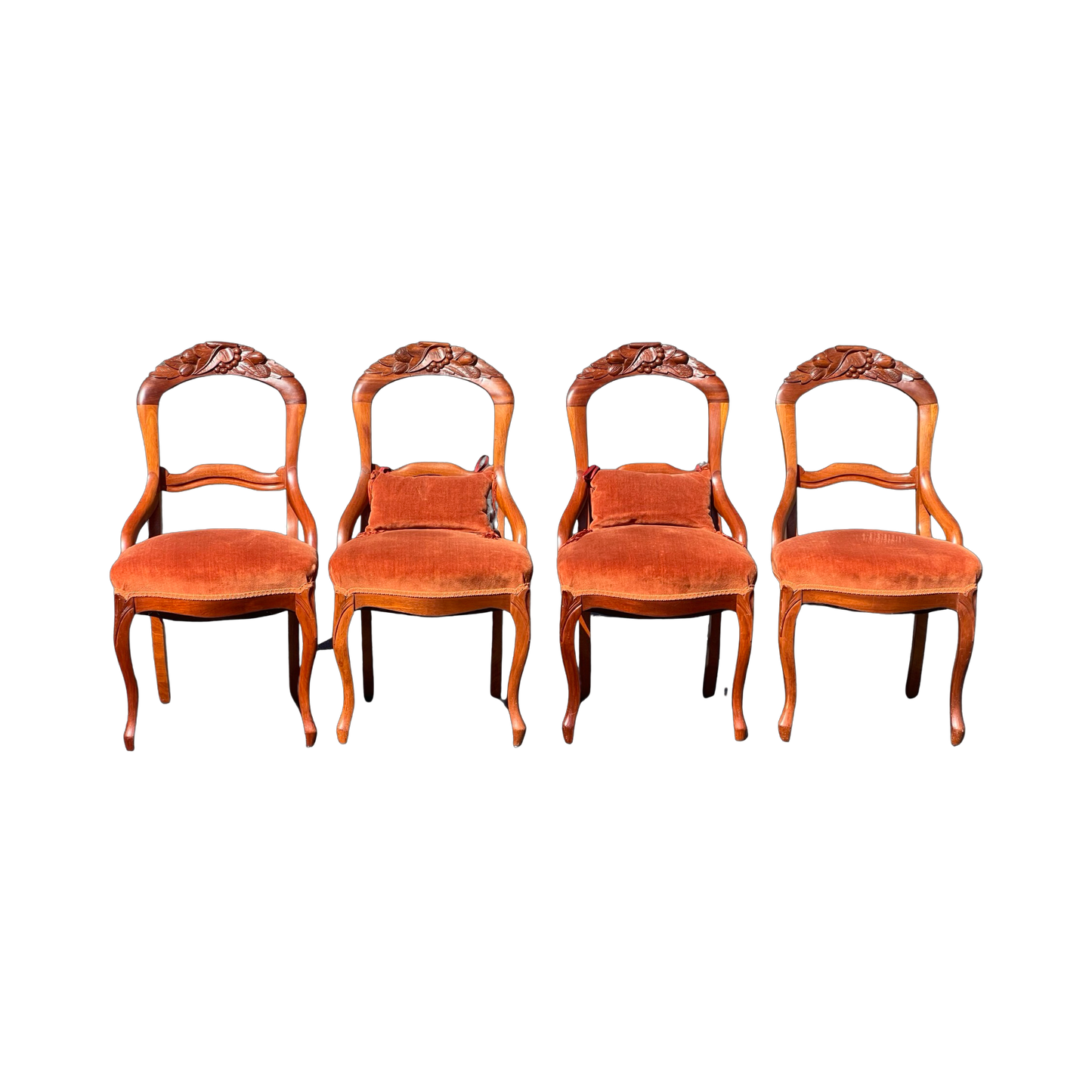 Four Great Mahogany Victorian Side Chairs with Red Upholstered Seats