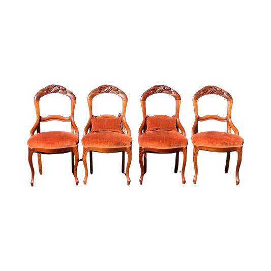 Four Great Mahogany Victorian Side Chairs with Red Upholstered Seats