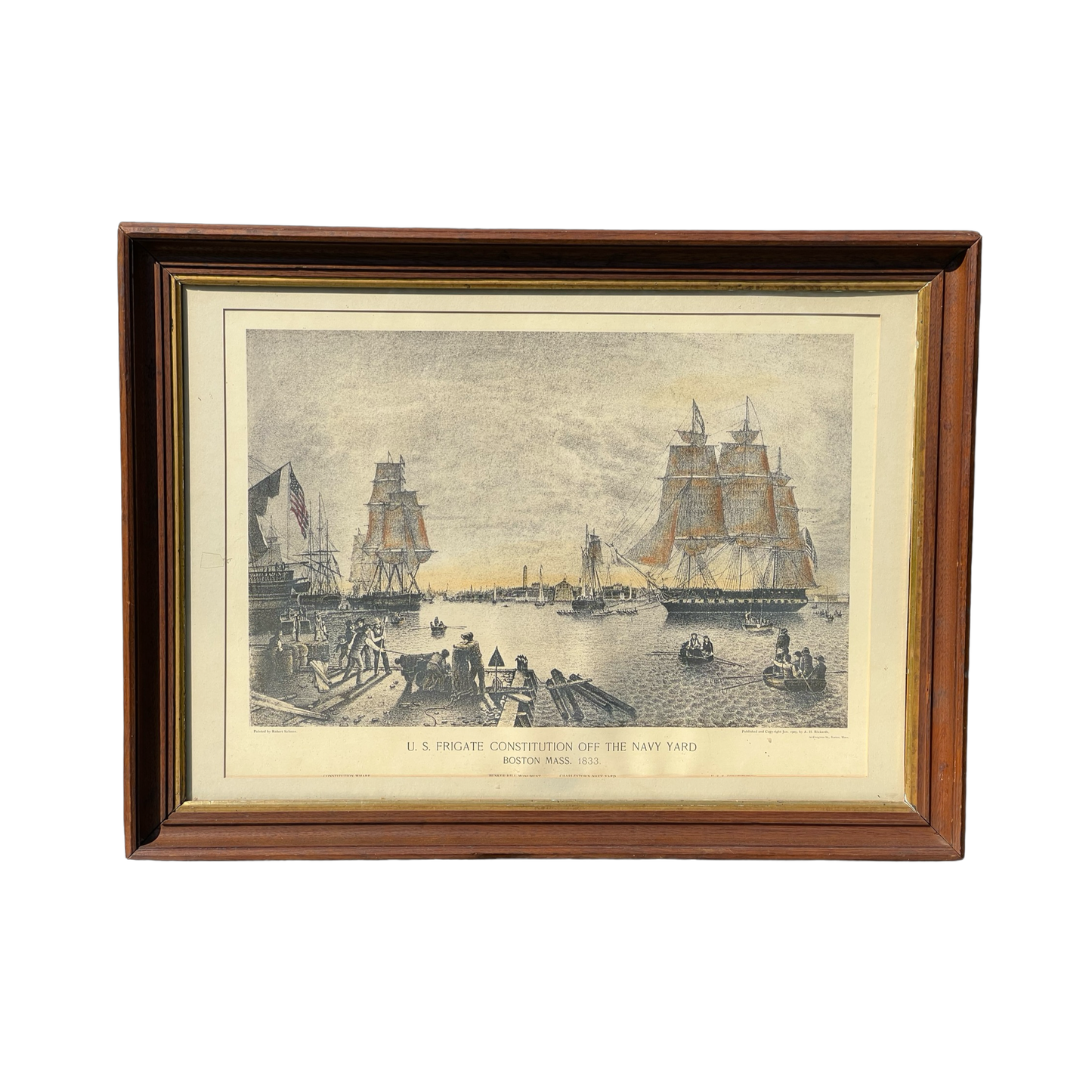 Framed Print of U.S. Frigate Constitution off the Navy Yard, Boston MA 1833