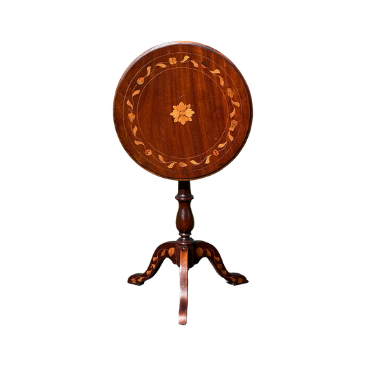 Antique 19th Century Bellflower Inlaid Mahogany Tilt Top Stand