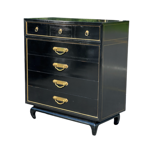 Vintage Black Lacquer Asian Chest of Drawers by Martinsville