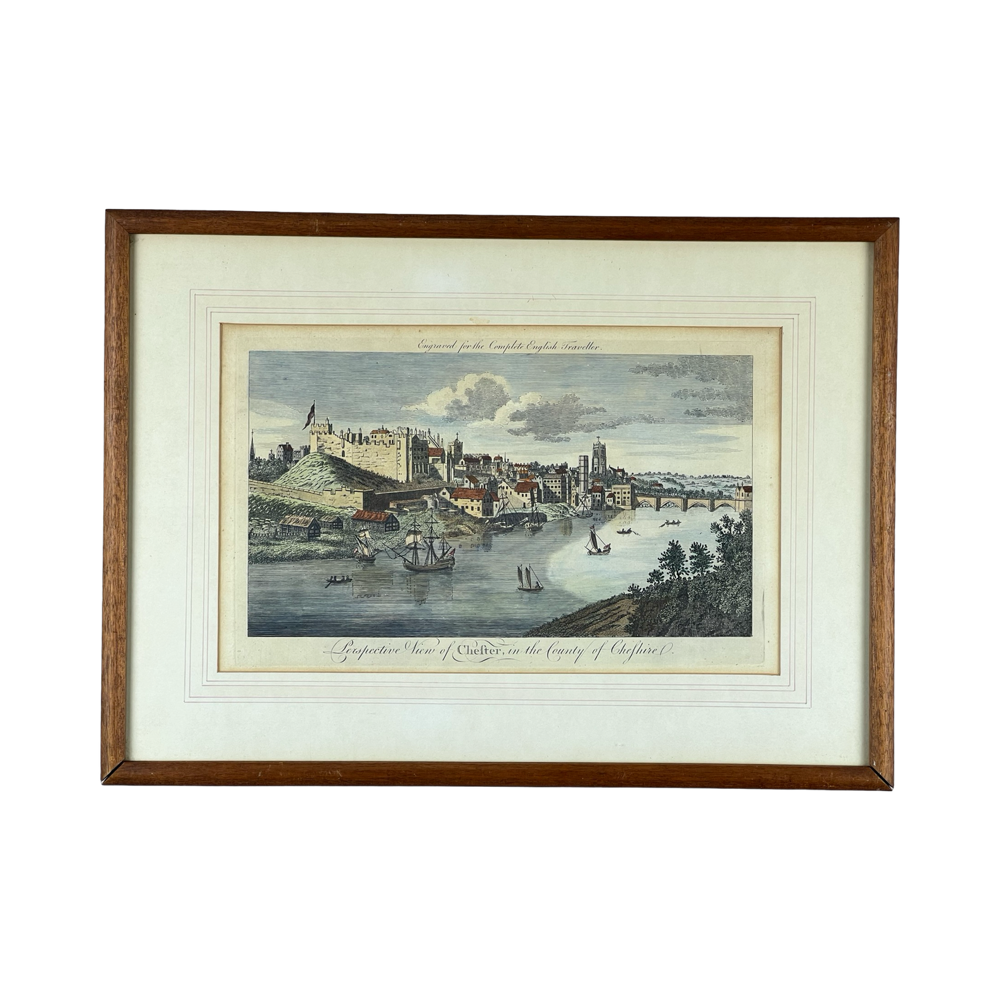 “Perspective View of Chester, in the County of Cheshire” Engraved for the Complete English Traveler, Framed Print