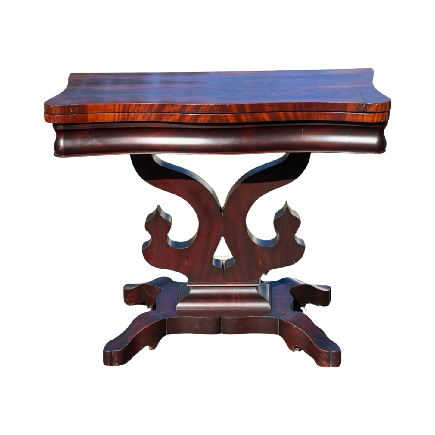 Antique American Empire Flame Mahogany Game Table c. 1840