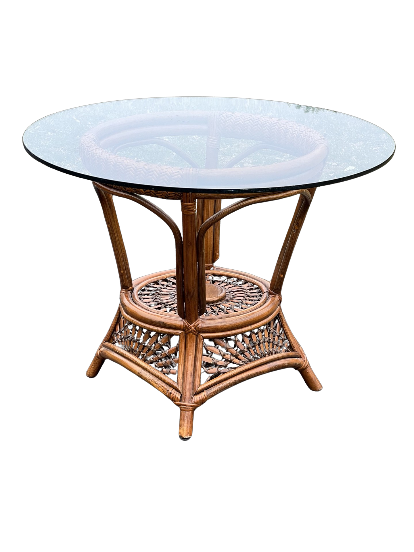 Vintage Rattan Glass Top End Table