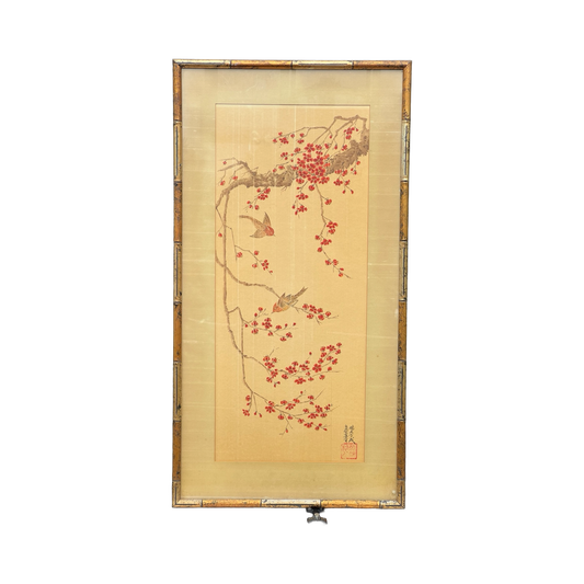 Antique Framed Japanese Watercolor on Silk