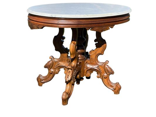 Antique Thomas Brooks Renaissance Revival Marble Top Table c. 1890
