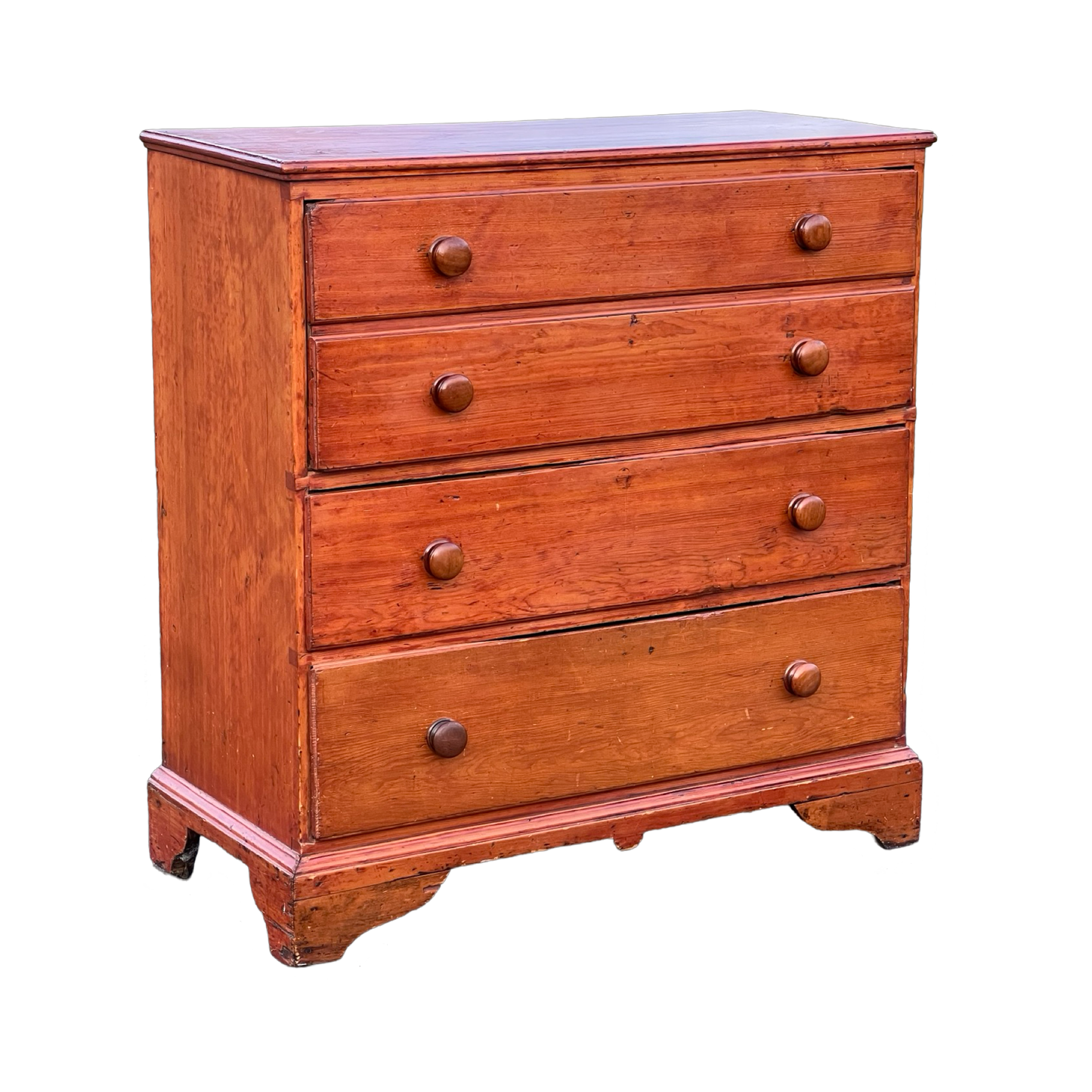 Antique Pine Chippendale Chest on Bracket Base with Double Drawer Dated 1808