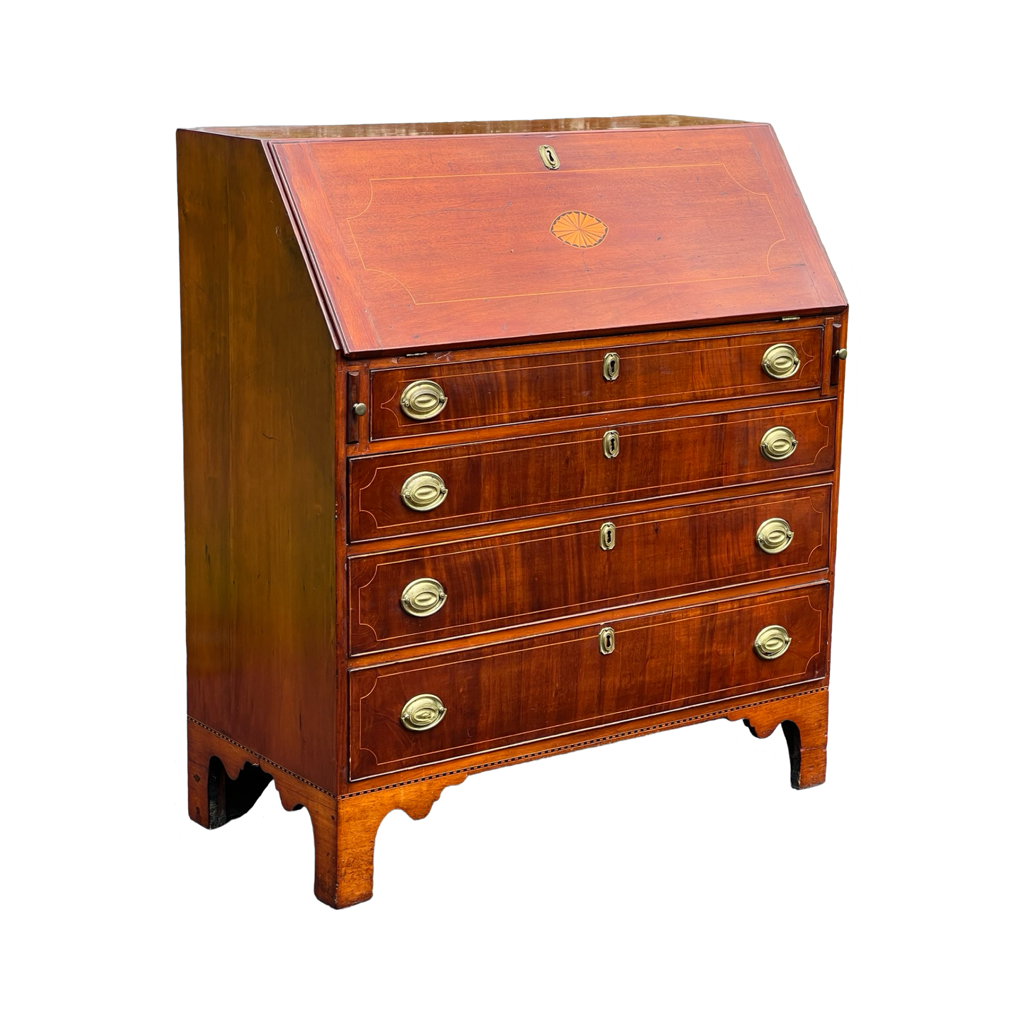 Antique Federal Period Mahogany Slant Front Secretary with Satinwood and Ebony Inlay c. 1800