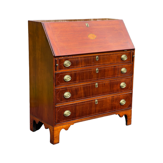 Antique Federal Period Mahogany Slant Front Secretary with Satinwood and Ebony Inlay c. 1800