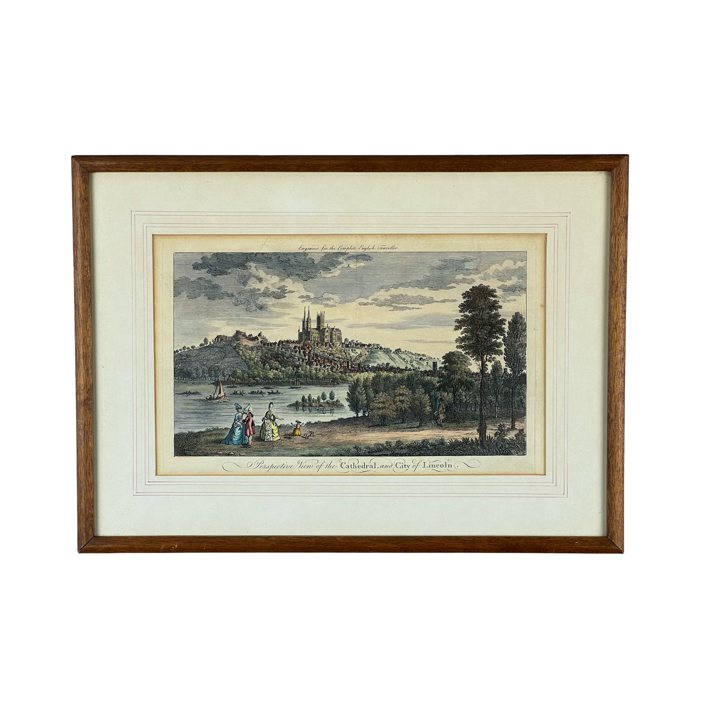 “Perspective View of the Cathedral and City of Lincoln” Engraved for the Complete English Traveler, Framed Print