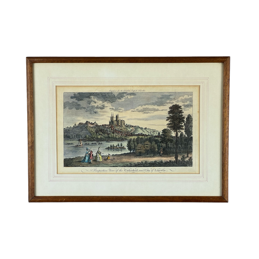 “Perspective View of the Cathedral and City of Lincoln” Engraved for the Complete English Traveler, Framed Print