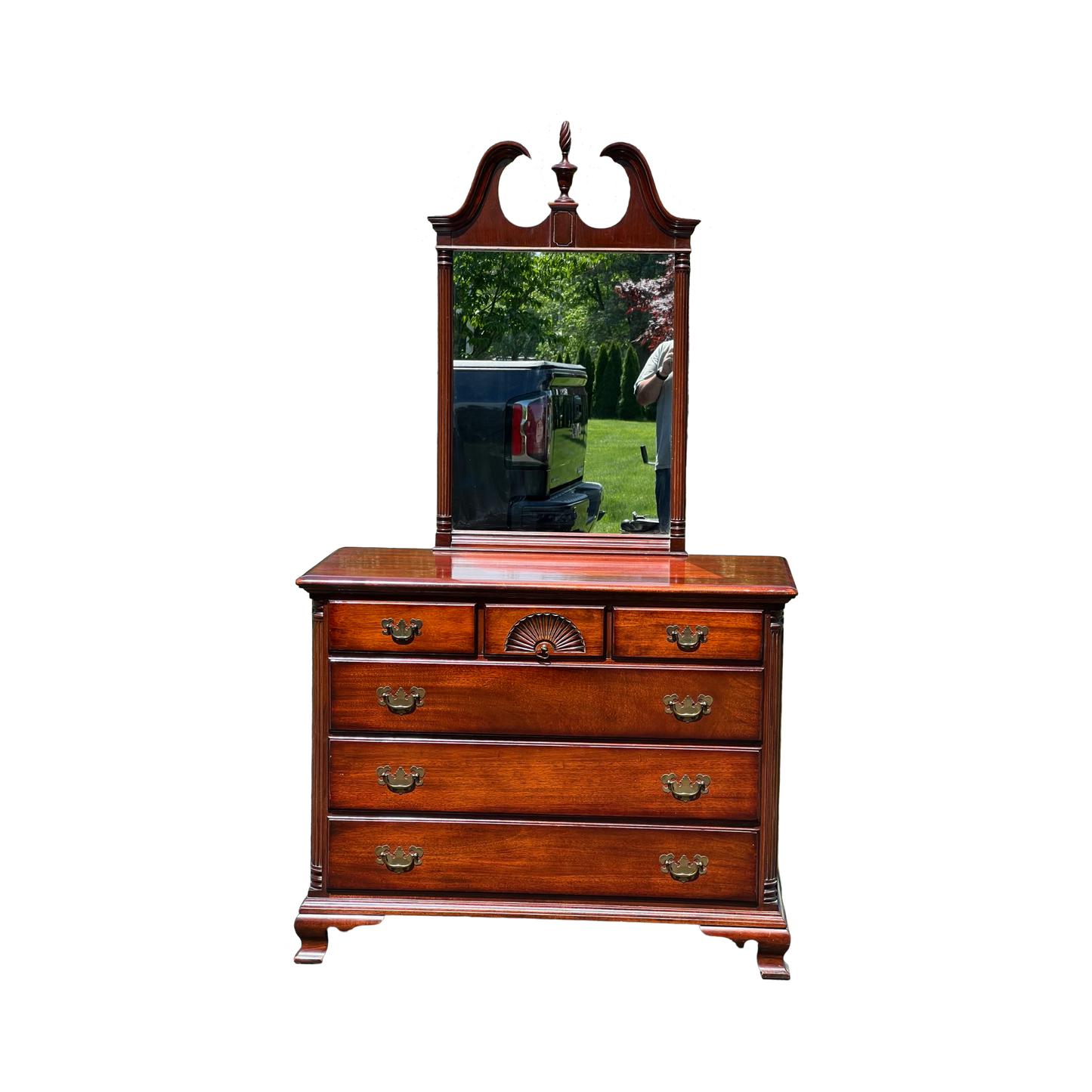 Vintage Solid Mahogany Dresser with Mirror by Kling