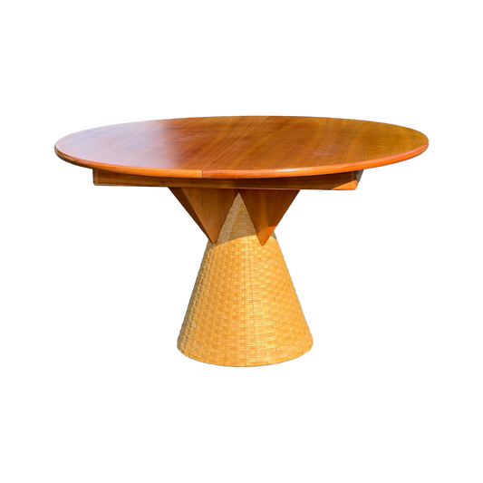 Vintage Italian Modern Dining Table on Rattan Base with Leaf by Pierantonio Bonacina