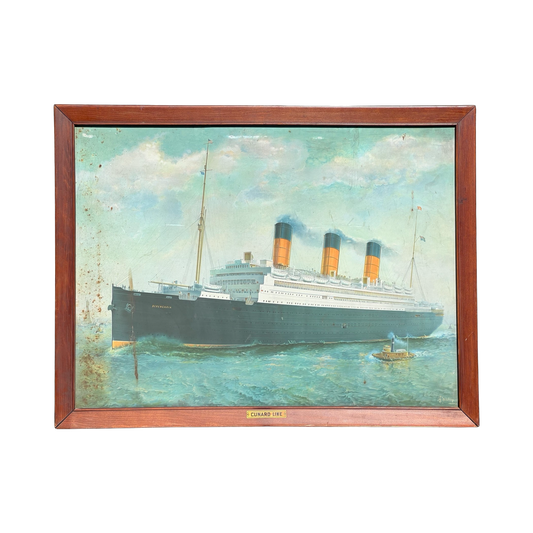 Antique Albert F. Bishop Lithograph on Tin “Berengaria, Cunard Line” c. 1924 in Original Frame