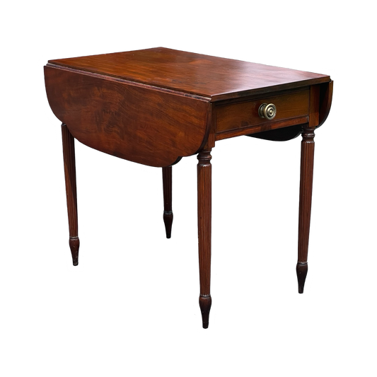 Antique American Federal Period Mahogany One Drawer Drop Leaf Table c. 1830